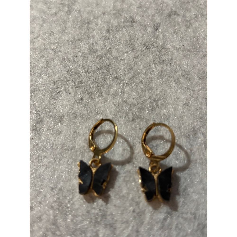 Earrings Black Butterfly‎ Charm Huggies